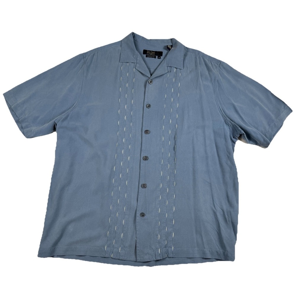 Nat Nast Short Sleeve Button Up Shirt Mens XL American Fit‎ Blue Silk Bowling